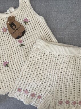 Rabbit & Bear Organic Knit Floral Cream Set